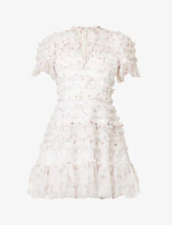 Floral-print Ruffled Woven Mini Dress