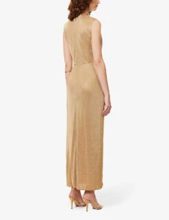 Eliora Plunge-neck Woven Maxi Dress -Whistles Shop R04144897 GOLD ALT03