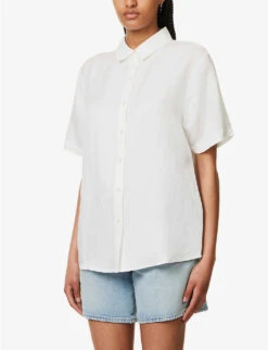 ANINE BING Bruni Curved-hem Linen-blend Shirt -Whistles Shop R04146341 WHITE ALT02