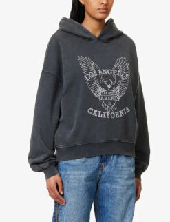 ANINE BING Eagle Graphic-print Organic-cotton Hoody -Whistles Shop R04146344 WASHEDBLACK ALT02