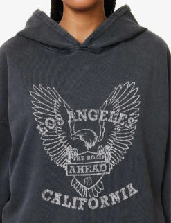 ANINE BING Eagle Graphic-print Organic-cotton Hoody -Whistles Shop R04146344 WASHEDBLACK ALT04