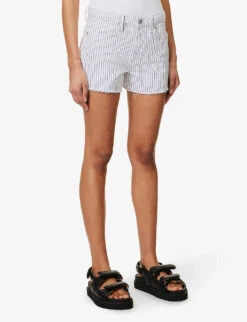 FRAME Le Brigitte Raw-hem Striped Denim Shorts -Whistles Shop R04146385 COBALTMULTI ALT02