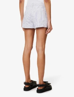 FRAME Le Brigitte Raw-hem Striped Denim Shorts -Whistles Shop R04146385 COBALTMULTI ALT03