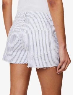 FRAME Le Brigitte Raw-hem Striped Denim Shorts -Whistles Shop R04146385 COBALTMULTI ALT04