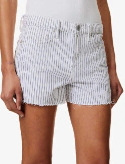 FRAME Le Brigitte Raw-hem Striped Denim Shorts -Whistles Shop R04146385 COBALTMULTI ALT05