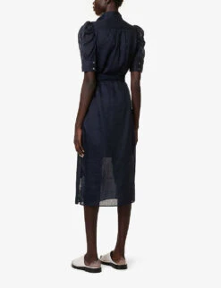 FRAME Gillian Self-tie Ramie Midi Dress -Whistles Shop R04146440 NAVY ALT03