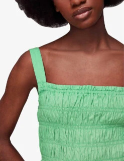 Whistles Greta Shirred-bodice Cotton Poplin Midi Dress -Whistles Shop R04146884 GREEN ALT03