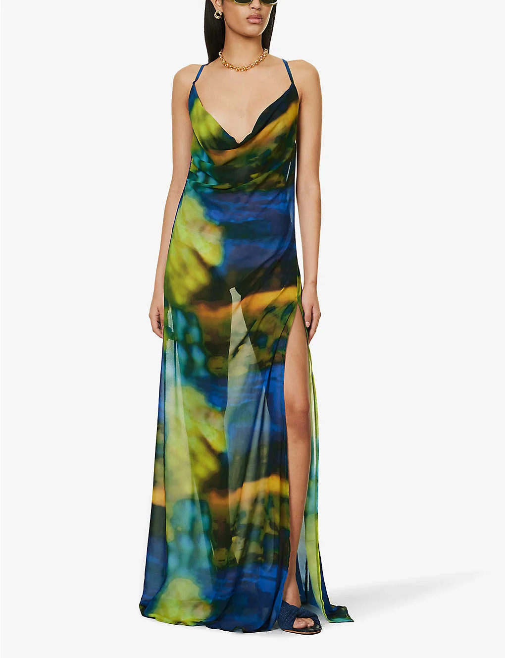 Abstract-print Cowl-neck Mesh Maxi Dress 2 Abstract-print Cowl-neck Mesh Maxi Dress - Image 2