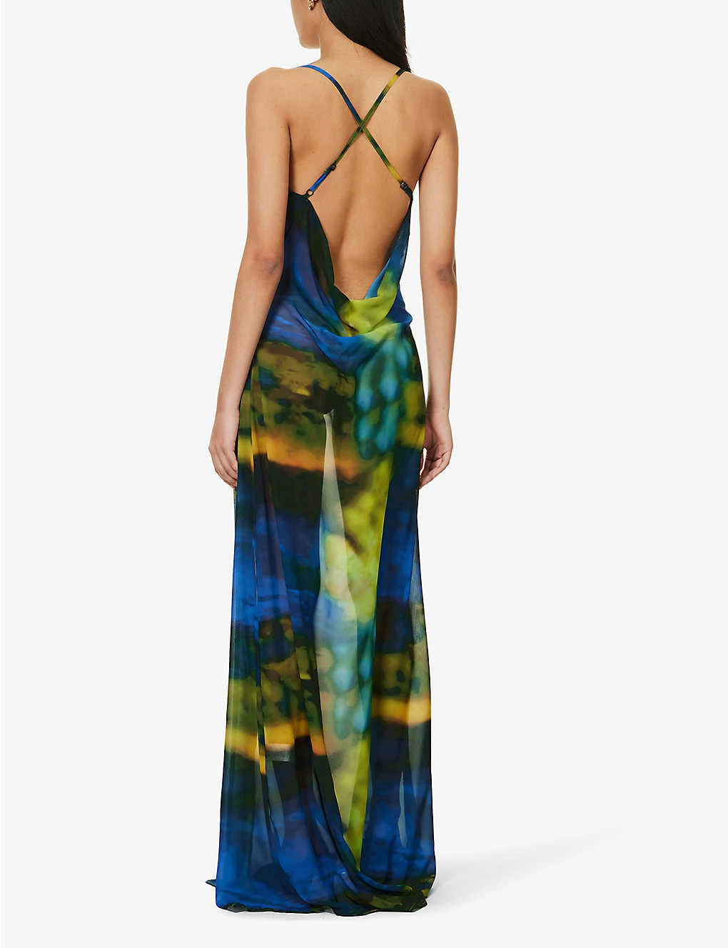 Abstract-print Cowl-neck Mesh Maxi Dress 3 Abstract-print Cowl-neck Mesh Maxi Dress - Image 3