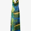 Abstract-print Cowl-neck Mesh Maxi Dress