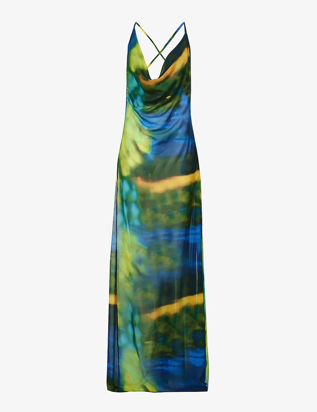 Abstract-print Cowl-neck Mesh Maxi Dress 1 Abstract-print Cowl-neck Mesh Maxi Dress