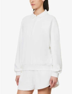 Zinnia Elle Cotton-towelling Polo Shirt -Whistles Shop R04148921 WHITE ALT02