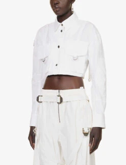 Cropped Patch-pocket Cotton Shirt -Whistles Shop R04148952 WHITEWHIT ALT02