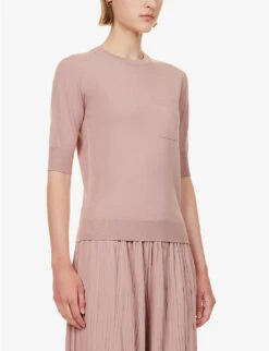 Max Mara Round-neck Short-sleeve Knitted Top -Whistles Shop R04149116 PINK ALT02