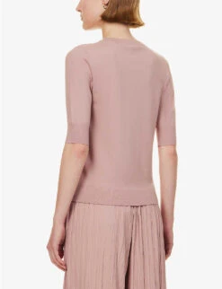 Max Mara Round-neck Short-sleeve Knitted Top -Whistles Shop R04149116 PINK ALT03