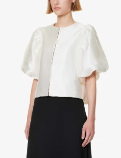 By Malina Cleo Round-neck Puff-shoulder Woven Blouse -Whistles Shop R04149443 IVORY ALT02