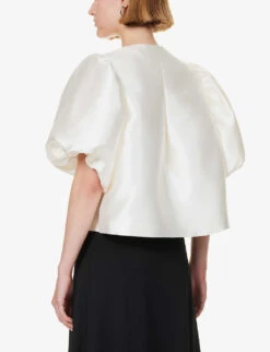 By Malina Cleo Round-neck Puff-shoulder Woven Blouse -Whistles Shop R04149443 IVORY ALT03