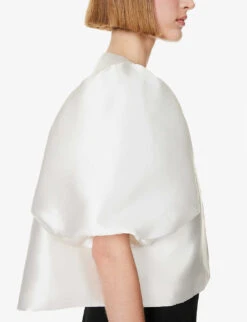 By Malina Cleo Round-neck Puff-shoulder Woven Blouse -Whistles Shop R04149443 IVORY ALT04