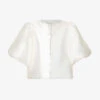 By Malina Cleo Round-neck Puff-shoulder Woven Blouse