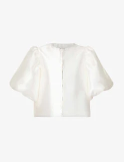 By Malina Cleo Round-neck Puff-shoulder Woven Blouse
