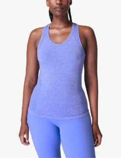 Sweaty Betty Athlete Seamless Workout Marl-pattern Stretch-jersey Tank Top -Whistles Shop R04150374 CORNFLOWERBLUE ALT02