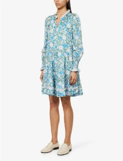 ME AND EM Floral-print Tiered-hem Silk-blend Mini Dress -Whistles Shop R04151479 LIGHTCREAMFRESHMO ALT02