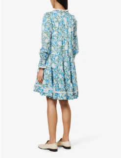 ME AND EM Floral-print Tiered-hem Silk-blend Mini Dress -Whistles Shop R04151479 LIGHTCREAMFRESHMO ALT03