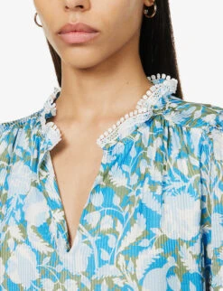 ME AND EM Floral-print Tiered-hem Silk-blend Mini Dress -Whistles Shop R04151479 LIGHTCREAMFRESHMO ALT04