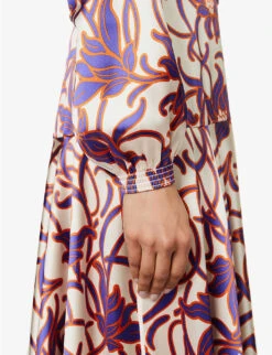 ME AND EM Graphic-print Flared-hem Satin Maxi Dress -Whistles Shop R04151509 CREAMPURPLEORANGE ALT05