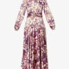 ME AND EM Graphic-print Flared-hem Satin Maxi Dress