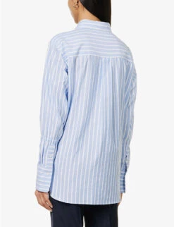 ME AND EM Stripe-pattern Boyfriend-fit Cotton Shirt -Whistles Shop R04151520 BLUEWHITE ALT03
