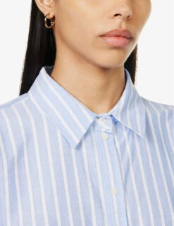 ME AND EM Stripe-pattern Boyfriend-fit Cotton Shirt -Whistles Shop R04151520 BLUEWHITE ALT04