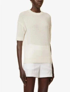 THEORY Short-sleeved Relaxed-fit Cashmere Jumper -Whistles Shop R04152387 IVORY ALT02