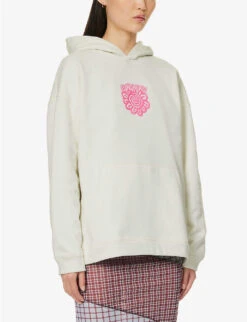 Ganni Logo Graphic-print Organic Cotton-jersey Hoody -Whistles Shop R04152888 EGRET ALT02