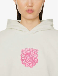 Ganni Logo Graphic-print Organic Cotton-jersey Hoody -Whistles Shop R04152888 EGRET ALT04