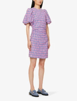 Ganni Check-print Puff-sleeves Organic Cotton-blend Mini Dress 7 Ganni Check-print Puff-sleeves Organic Cotton-blend Mini Dress -Whistles Shop R04152907 WILDORCHID ALT02