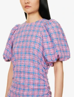 Ganni Check-print Puff-sleeves Organic Cotton-blend Mini Dress 9 Ganni Check-print Puff-sleeves Organic Cotton-blend Mini Dress -Whistles Shop R04152907 WILDORCHID ALT04