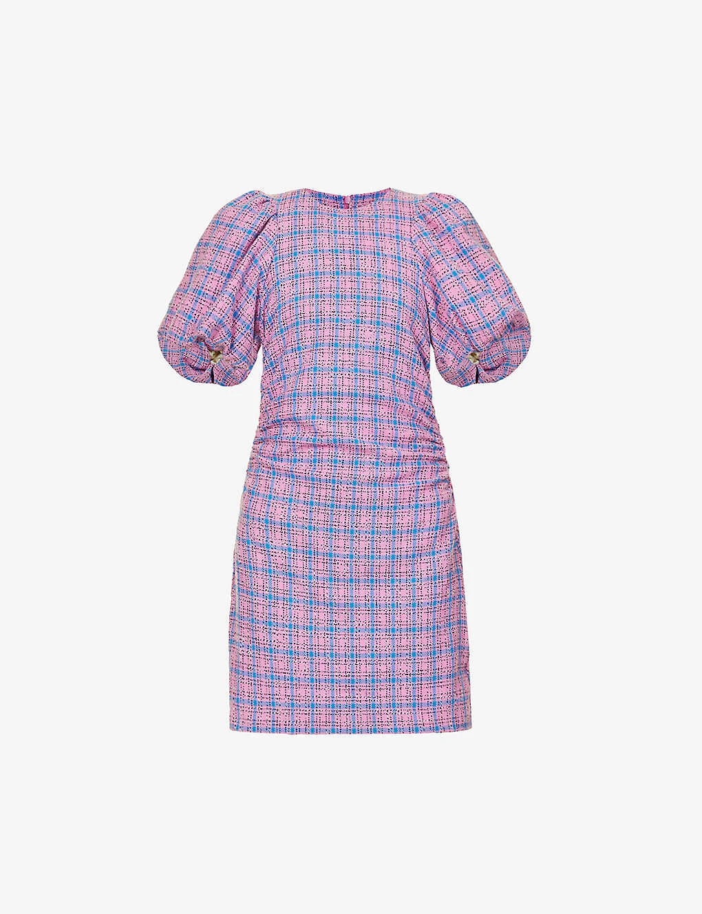 Ganni Check-print Puff-sleeves Organic Cotton-blend Mini Dress 1 Ganni Check-print Puff-sleeves Organic Cotton-blend Mini Dress