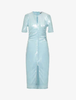 Ganni Short-sleeved Sequin-embellished Recycled-polyester Midi Dress