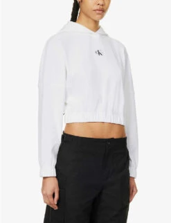 Calvin Klein CK-badge Ribbed Stretch-cotton Hoody -Whistles Shop R04153238 BRIGHTWHITE ALT02