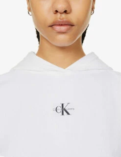 Calvin Klein CK-badge Ribbed Stretch-cotton Hoody -Whistles Shop R04153238 BRIGHTWHITE ALT04