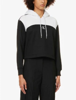 Calvin Klein Colour-blocked Contrast-panel Woven Hoody -Whistles Shop R04153241 CKBLACK ALT02