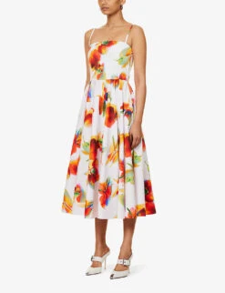 Alexander McQueen Floral-print Square-neck Cotton Midi Dress -Whistles Shop R04153263 OPTICALWHITE ALT02