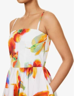 Alexander McQueen Floral-print Square-neck Cotton Midi Dress -Whistles Shop R04153263 OPTICALWHITE ALT04