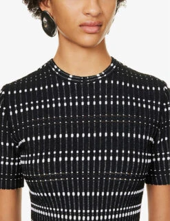 Alexander McQueen Ribbed Flared-hem Knitted Mini Dress 10 Alexander McQueen Ribbed Flared-hem Knitted Mini Dress -Whistles Shop R04153289 BLACKWHITE ALT04