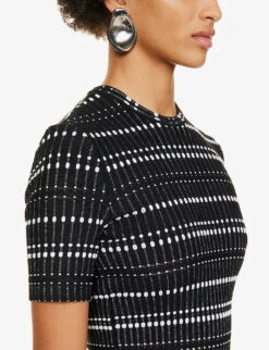 Alexander McQueen Ribbed Flared-hem Knitted Mini Dress 11 Alexander McQueen Ribbed Flared-hem Knitted Mini Dress -Whistles Shop R04153289 BLACKWHITE ALT05