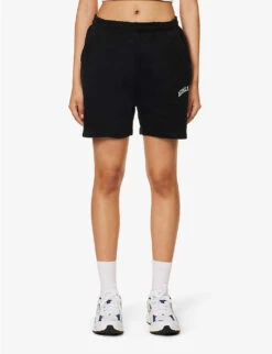 Sweat High-rise Logo-print Cotton-jersey Shorts -Whistles Shop R04153508 BLACK ALT02