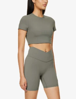 Ultimate Wrap-over High-rise Stretch-woven Shorts 7 Ultimate Wrap-over High-rise Stretch-woven Shorts -Whistles Shop R04153513 OLIVEGREEN ALT02