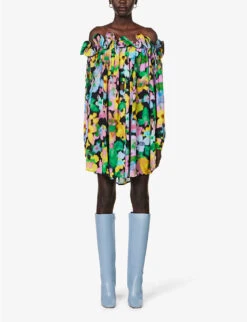 Ruffle-trim Off-the-shoulder Woven Mini Dress -Whistles Shop R04154804 FLOWERSPRINT ALT02