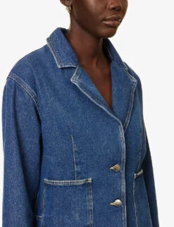 Yanne Single-breasted Organic-cotton Denim Blazer -Whistles Shop R04155201 BLUEINDIGO ALT04